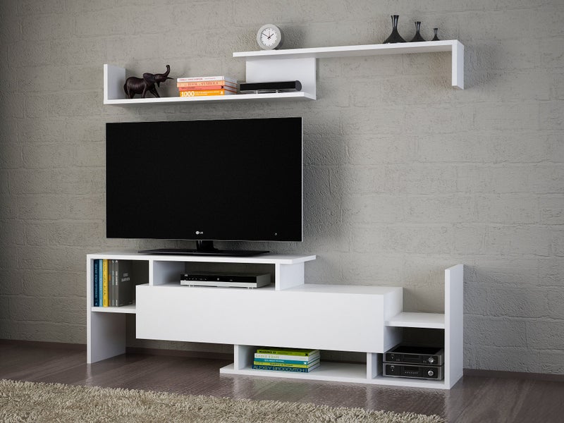 Home Canvas Dream TV Unit with Storage & Wall Shelves – White | Modern TV Stand | Upto 65 inch TV - Image 1